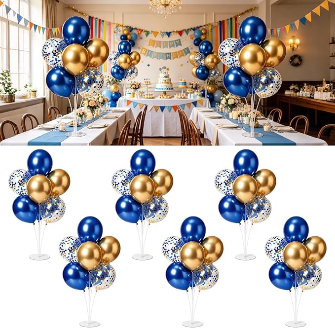6 Set Navy Blue Gold Balloons Stand Kit - Image 2