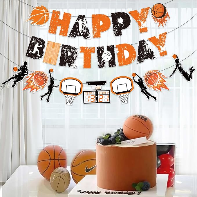 SUNBEAUTY Basketball Happy Birthday Banner Basket Ball Themed Party Decorations - Image 8