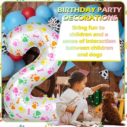40 Inch Multi-color Dog Paw Balloons, Numeral 2 Birthday Balloons - Image 7