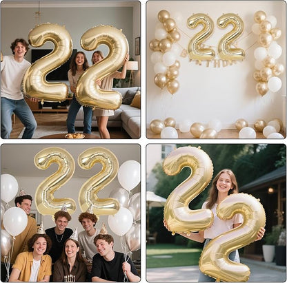 Champagne Gold Large Number 22 Balloon, 40 Inch Light Gold Foil Helium Number - Image 7