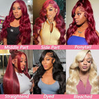 99J Burgundy Wig Human Hair 13x4 Body Wave Lace Front Wigs Human Hair 180 Density Pre Plucked Glueless Wine Red Colored Lace Front Wig for Women 32 Inch