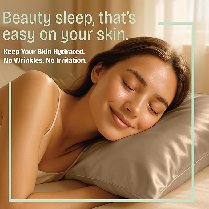 BLISSFORD Satin Pillowcase with Zipper, for Hair and Skin Care, Feels Soft and Cool Like a Silk Pillowcase, Beige Satin Pillow Cases 2 Pack, Slik Pillow Cover, Standard Size, Set of 2