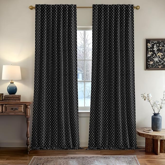 MIULEE Patterned Farmhouse Linen Curtains, Back Tab - Image 2