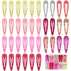 Glitter Pink Snap Hair Clips by FLAREANN – 36 PCS 2 Inch Non-Slip Metal Barrettes for Girls & Women in Glitter, Shimmer & Glossy Finishes – Cute Pink Hair Clips for Everyday Styling & Gifting