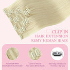 PINKPEARL Clip in Hair Extensions #60 Platinum Blonde Clip in Hair Extensions Real Human Hair 7pcs 120g 16inch Blonde Hair Extensios Clip ins for Women Straight Natural Human Hair Clip ins (#60-16)
