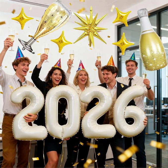 Cream White 2026 Balloons, 40 Inch Number 2026 Nude White Foil Balloons Gold - Image 5