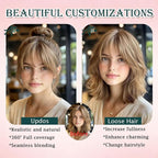 Benehair Clip on Bangs Human Hair, Front Hair Extensions for Women Hair Pieces with Temples for Daily Wear (Medium Brown highlights dark blonde)