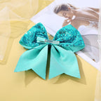 Large Glitter Cheer Bows Clips, Jumbo Big 7 Inch Cheerleading Sequin Hair Bow Hair Accessories for Teens Girls Football Sports Cheerleader Outfit Uniform (Peacock Green)