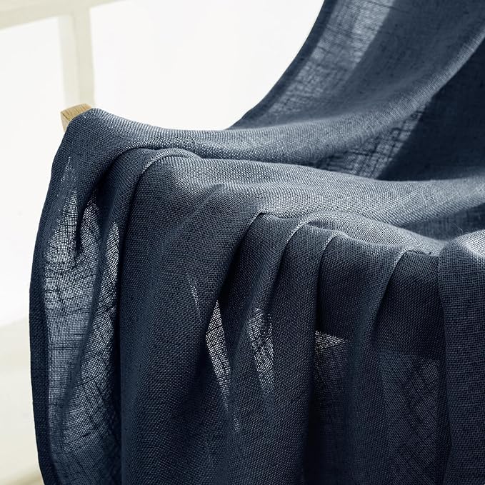 MIULEE Navy Blue Linen Curtains 52x108 Inch Length 2 Panels - Image 6