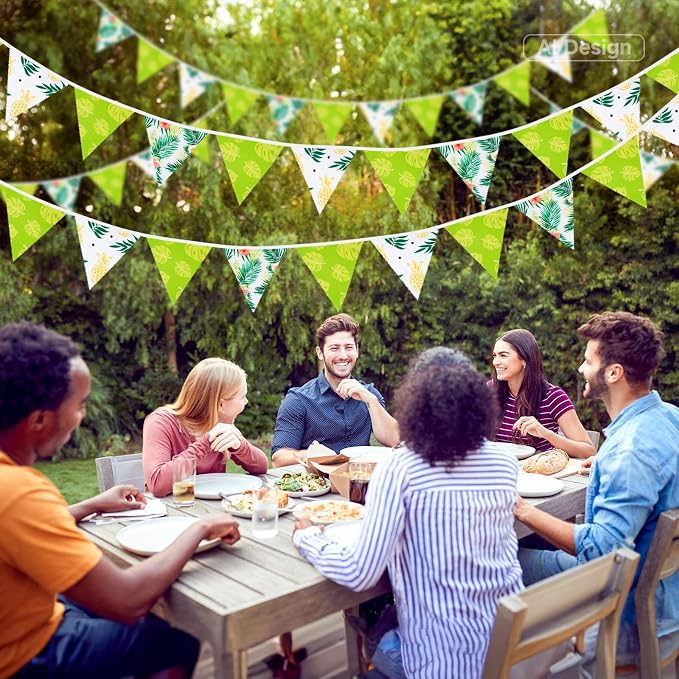 G2PLUS Tropical Fabric Bunting Banner, 39FT Extra Long Reusable Cotton Triangle - Image 4