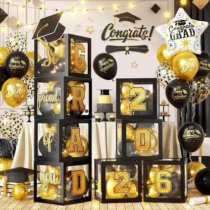 Graduation Decorations Class of 2026-Black and Gold Graduation Party by FunHot