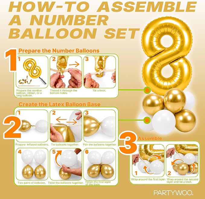 PartyWoo Number Balloons 40 Inch Gold Number 8 Kit 25pcs - Image 7