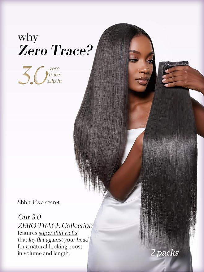 LUVME 0.59mm Zero Trace Invisible Clip in Hair Extensions, Silky Straight 2 Pack 7 Pcs 100g 20 Inch, 100% Real Human Hair Clip Ins, Multi Piece Silky Set for Custom Layering and Stylish Looks