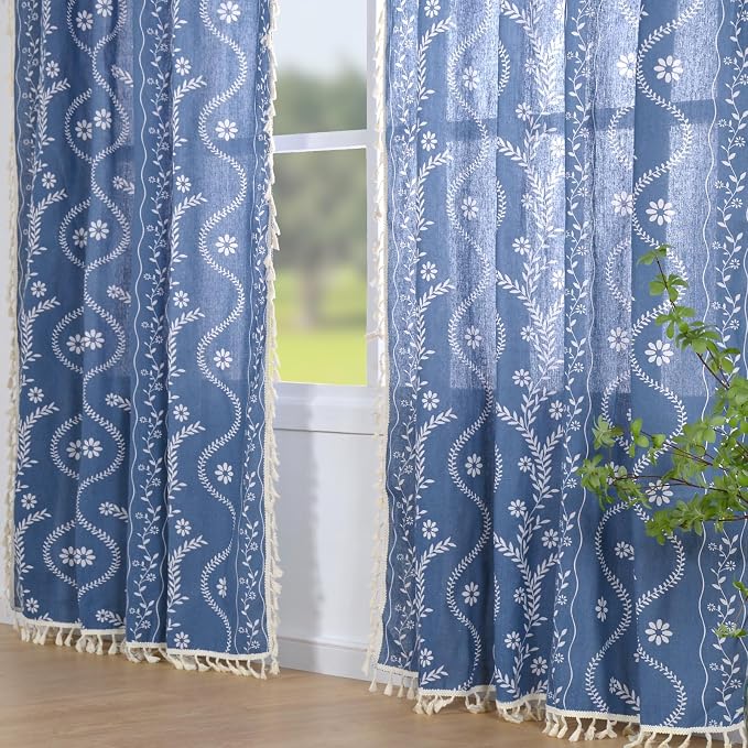 Schweek Navy Blue Boho Curtains 84 Inches Length 2 Panels - Image 2
