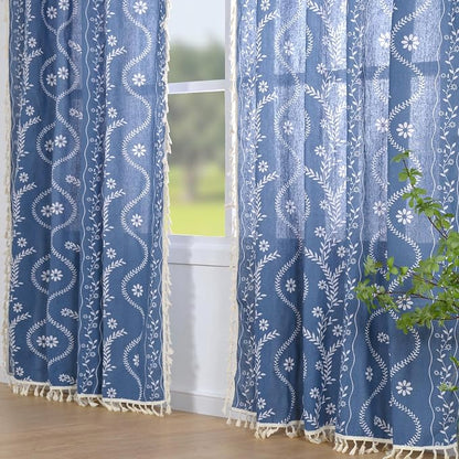 Schweek Navy Blue Boho Curtains 84 Inches Length 2 Panels - Image 2