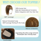 Hair Toppers for Women Real Human Hair, 360° 3D Toppers Pieces for Women with Thinning Crown Wispy Bangs 12 Inch Upgrade Big Basement (Light Brown, 12 Inch Wispy Bangs)