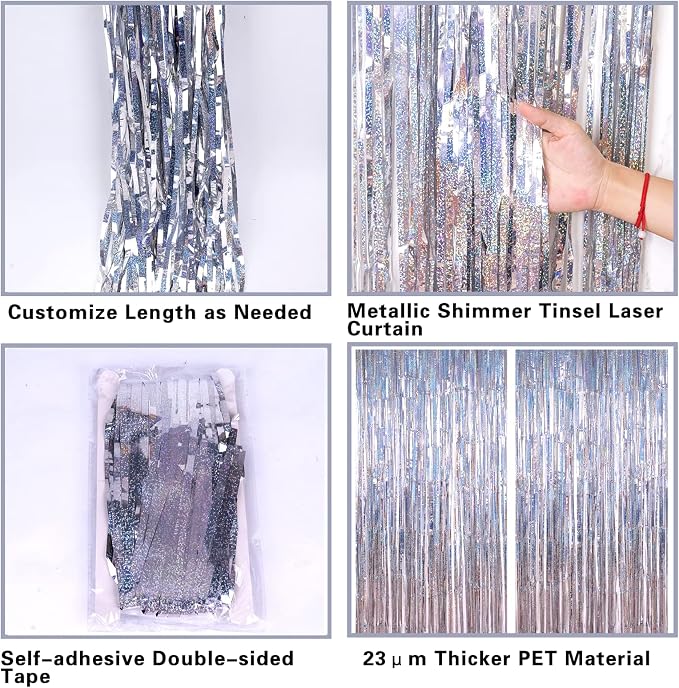 PIGETALE Glitter Silver Backdrop, 2 Pack 3.2 x 8.2 ft Fringe Curtains | Thicker - Image 5