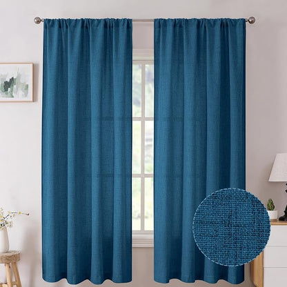 Tollpiz Short Linen Curtains Living Room Rod Pocket Semi Sheer Curtain Burlap by Tollpiz