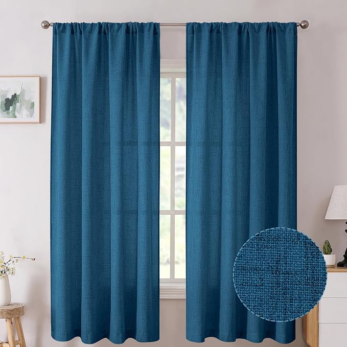 Tollpiz Short Linen Curtain Bedroom Rod Pocket Semi Sheer Curtains Burlap Light by Tollpiz