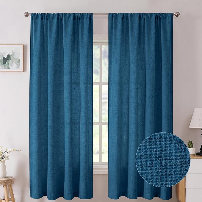 Tollpiz Linen Curtains Living Room Rod Pocket Semi Sheer Curtain Burlap Light by Tollpiz