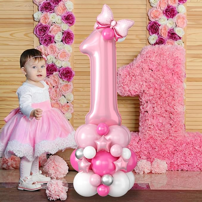40 Inch Pink Number 1 Balloon for 1st Birthday Decorations Pastel Baby Pink - Image 3