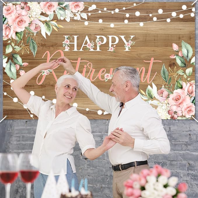 Mocsicka Rustic Retirement Backdrop Banner 6x3.6ft | Pink Floral Women Happy - Image 7