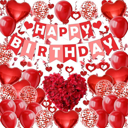 FECEDY Red Happy Birthday Banner Heart-Shaped Aluminum Foil Balloon Round Latex by FECEDY