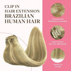 GOO GOO Clip in Hair Extensions Real Human Hair, Remy Human Hair Extensions Clip ins for Women, Natural Human Hair, 24inch 240g 9Pcs, #16/22 Light Blonde Highlighted Golden Blonde