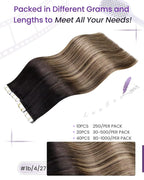 LaaVoo Hair Extensions Tape in Ombre Real Human Hair Tape in Extensions Natural Black to Medium Brown Mixed Caramel Brown 22 Inch 40pcs/100g