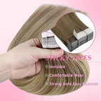 YoungSee Invisible Tape in Extensions Human Hair Brown Balayage Tape in Hair Extensions Ombre Light Brown to Blonde Tape-on Hair Extension 22Inch Natural Hair Extension for Wedding 20pcs 50g