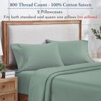 California Design Den Standard/Queen Size Pillow Cases Set of 2 - Luxuriously Soft and Thick 800 Thread Count, Smooth Sateen, Natural 100% Cotton Pillowcases Queen, Durable -Sage Green