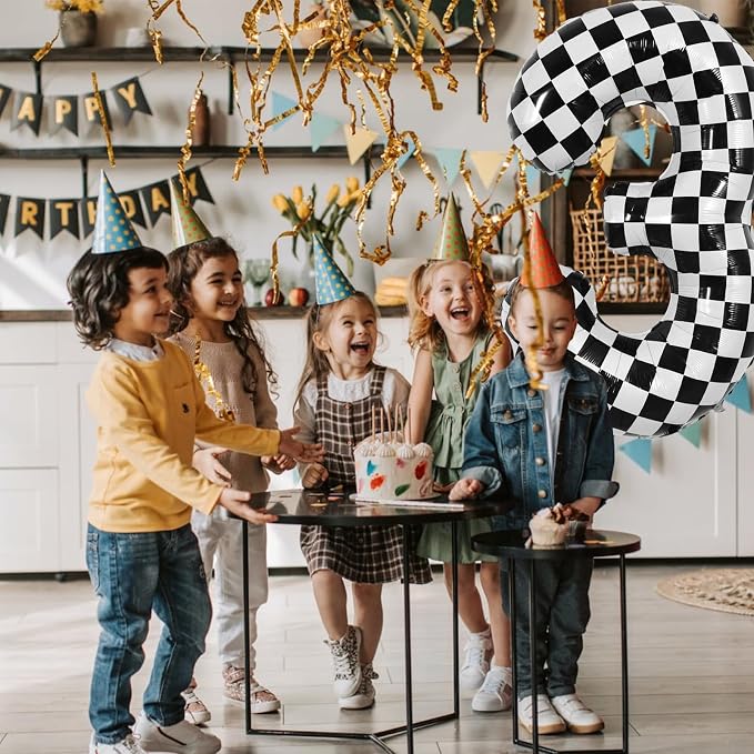 TONIFUL 40 Inch Large Checkered Number 3 Balloon 3rd Birthday Decorations | 3rd - Image 5