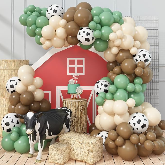 Green and Brown Balloon Arch Garland Kit, Cow Print Balloon Arch Kit Western by Jobkoo