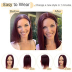 SEGO Human Hair Toppers for Women With Thinning Hair, 7 * 13CM Silk Base 100% Real Human Hair Clip in Top Wiglet Hairpieces /12 Inch No Bangs Wine red