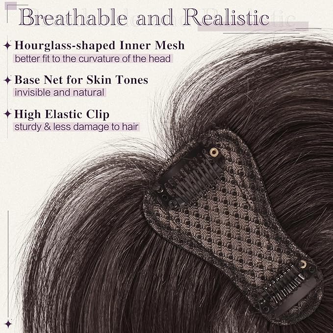 RUWISS Hair Toppers for Women Real Human Hair Lightweight Clip in Hair Piece for Thinning Hair Fluffy Straight Hair Topper without Bangs, Dark Brown