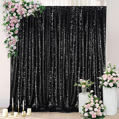 Black Sequin Backdrop for Halloween Sequin Photo Curtains 10ft x 10ft | Glitter - Image 3