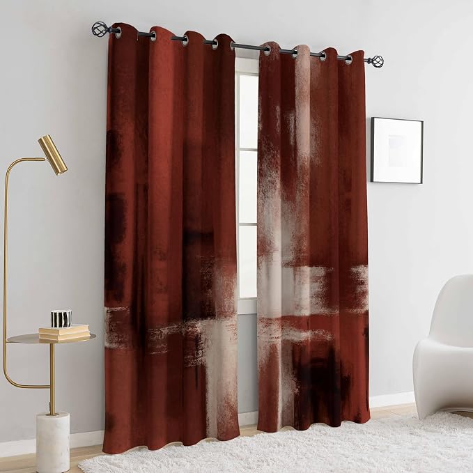 Asuexpect Red Curtains 2 Panels Abstract Rust Curtain Room Darkening Grommet - Image 4