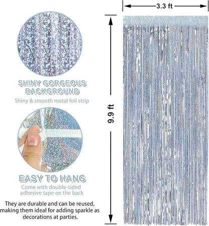 Crosize 2 Pack Laser Silver Party Streamers Backdrop, 3.3 x 9.9 ft | Foil - Image 2