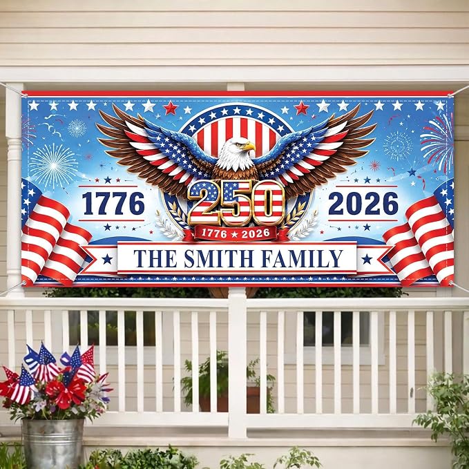 Personalized 250 Years of Freedom USA Banner 1776-2026, Patriotic American - Image 5