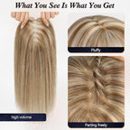 starluck Hair Toppers for Women Real Human Hair No Bangs, 100% Remy HumanHair Toppers for Women Hand-woven with Thinning,Cover Gray Roots,Adds Volume, Mixed Blonde And Brown