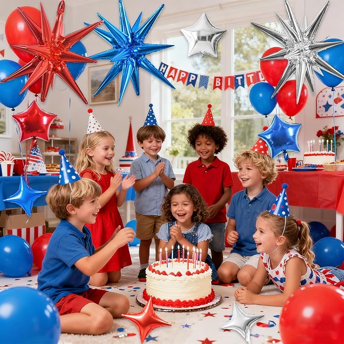 TONIFUL 22Inch 15Pcs Red Blue Silver Explosion Star Balloons and 10Inch Four - Image 5