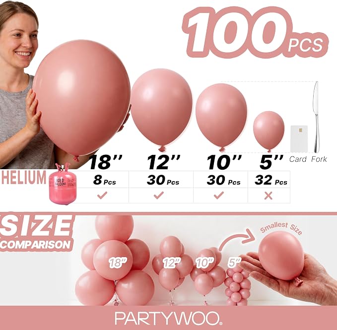 PartyWoo Dusty Pink Balloons 100pcs Dusty Rose Boho Netural Pink Color | 18 12 - Image 6