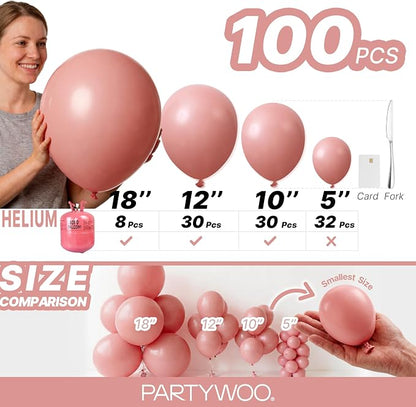 PartyWoo Dusty Pink Balloons 100pcs Dusty Rose Boho Netural Pink Color | 18 12 - Image 6