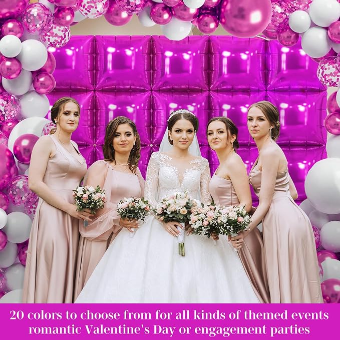 Hot Pink Square Foil Balloons 25 Pcs Metallic Hot Pink Balloons Wall Backdrop - Image 4