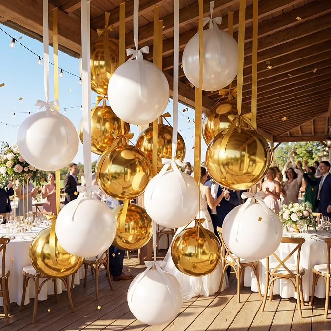 Jenaai 30 Set Graduation Foil Balloons Bulk 22 Inch 4d White and Gold Metallic - Image 6