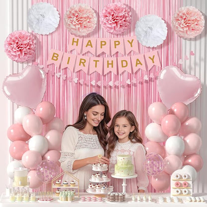 Pink and White Happy Birthday Party Decorations - Image 5