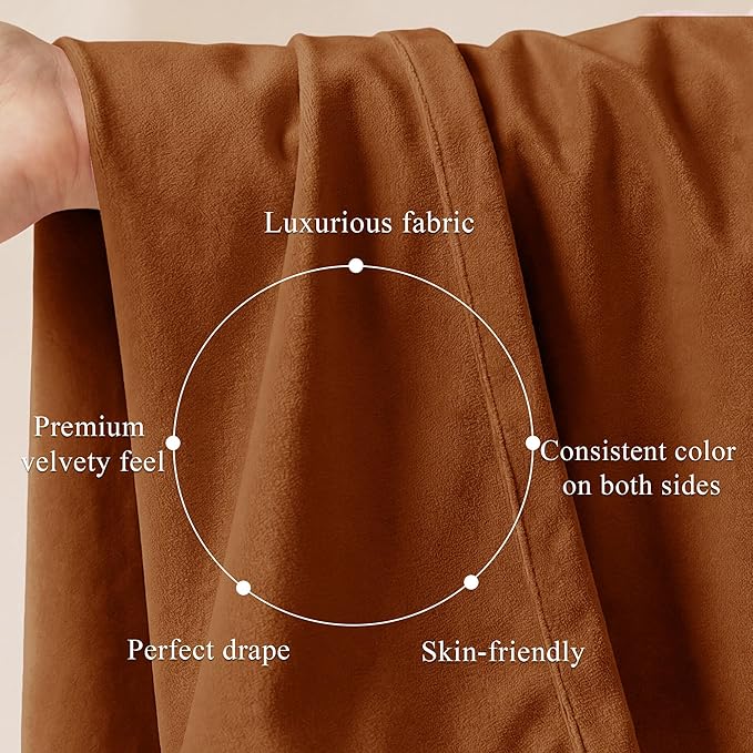 Burnt Orange Velvet Curtains Back Tab Boho Drapes, Window Back Tab Pinch Pleat - Image 4