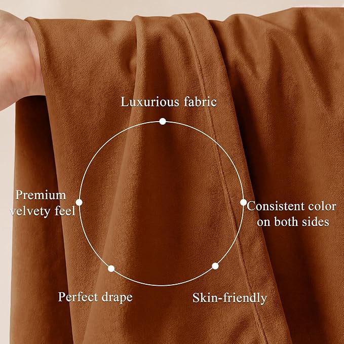 Burnt Orange Velvet Curtains Back Tab Boho Drapes, Window Back Tab Pinch Pleat - Image 4