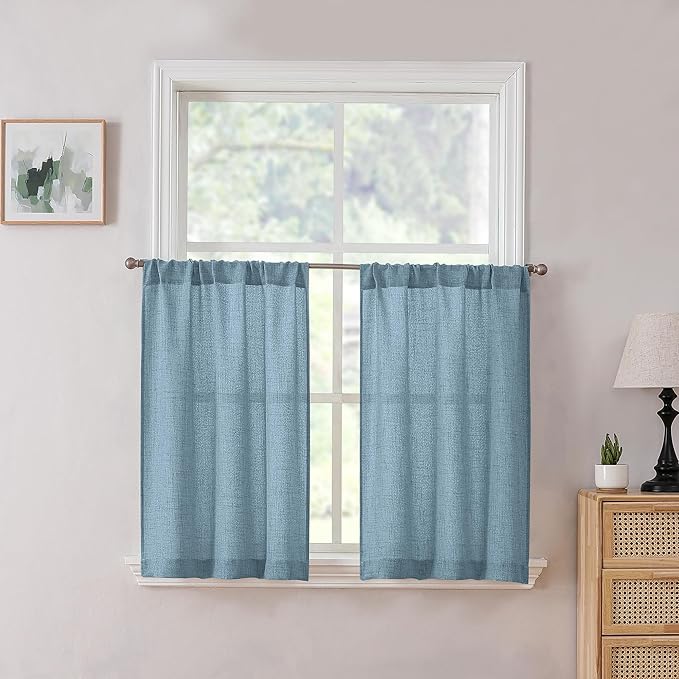 Tollpiz Short Linen Tier Curtains Rod Pocket Semi Sheer Half Kitchen Curtain by Tollpiz
