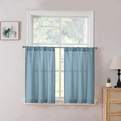 Tollpiz Short Linen Tier Curtains Rod Pocket Semi Sheer Half Kitchen Curtain by Tollpiz